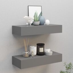 Berkfield Home Wall-mounted Drawer Shelves 2 pcs Grey 60x23.5x10cm MDF - Size: 60x23.5x10 cm - thumbnail 1