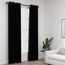 Berkfield Home Linen-Look Blackout Curtains with Grommets 2pcs Black 140x225cm - Size: 140x225 cm