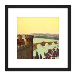 Artery8 Pont Saint Benezet Avignon Rhone Bridge 8X8 Inch Square Wooden Framed Wall Art Print Picture with Mount in Black - thumbnail 1