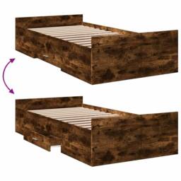 Berkfield Home Bed Frame w/Drawers Frame Smoked Oak 75x190 cm Small Single in Brown - thumbnail 7
