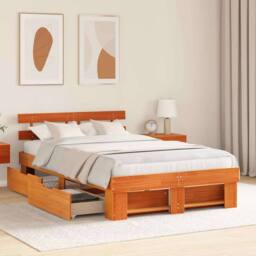 Berkfield Home Stunning Bed Frame with Drawers - Wax Brown - 140 x 190 cm - Soli - thumbnail 4