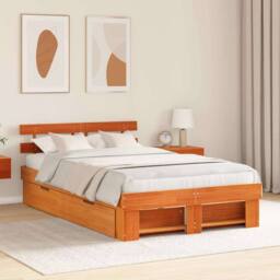 Berkfield Home Stunning Bed Frame with Drawers - Wax Brown - 140 x 190 cm - Soli - thumbnail 2