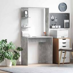 Berkfield Home Concrete Grey Computer Desk Concrete grey Engineered Wood Medium - thumbnail 2