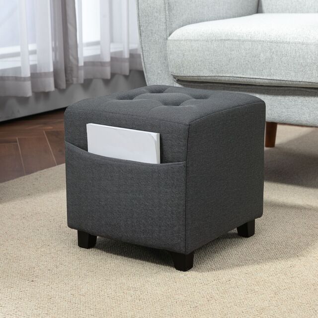 HOMCOM Small Footstool Square Ottoman with Padded Seat for Living Room Grey - image 1