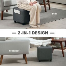 HOMCOM Small Footstool Square Ottoman with Padded Seat for Living Room Grey - thumbnail 4