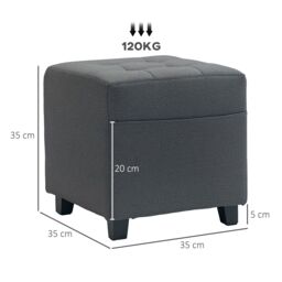 HOMCOM Small Footstool Square Ottoman with Padded Seat for Living Room Grey - thumbnail 3