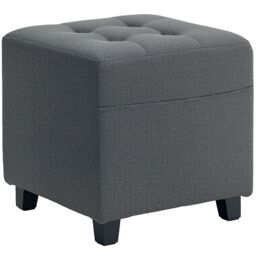 HOMCOM Small Footstool Square Ottoman with Padded Seat for Living Room Grey - thumbnail 2