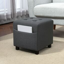 HOMCOM Small Footstool Square Ottoman with Padded Seat for Living Room Grey - thumbnail 1