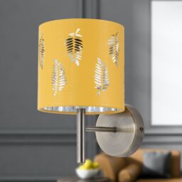 First Choice Lighting Set of 2 Brea - Antique Brass Wall Lights with Ochre Fern Shades in Gold - thumbnail 5