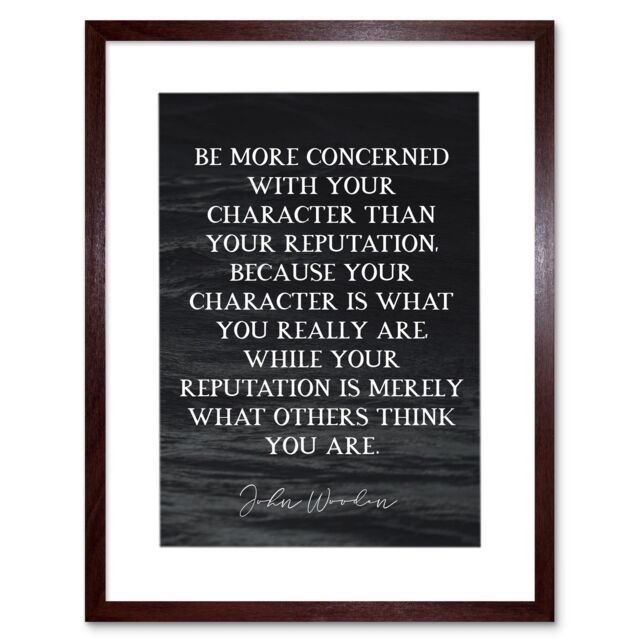 Artery8 Slate Quote John Wooden Character Reputation What You Are Coach Black & White Typography Framed Wall Art Print Picture 12X16 inch in Brown - image 1