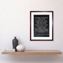 Artery8 Slate Quote John Wooden Character Reputation What You Are Coach Black & White Typography Framed Wall Art Print Picture 12X16 inch in Brown - thumbnail 2