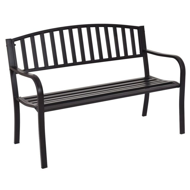 Costway Steel Garden Bench Outdoor Patio Loveseat Bench with High Backrest in Black - image 1