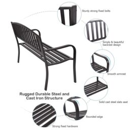 Costway Steel Garden Bench Outdoor Patio Loveseat Bench with High Backrest in Black - thumbnail 5