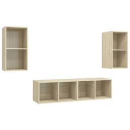 Berkfield Home Practical Wall-mounted TV Cabinets 4 pcs Sonoma Oak Engineered Wood in Light Oak - thumbnail 3