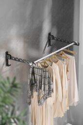 Living and Home 2Pcs Aluminium Alloy Wall Mounted Coat Drying Hanger in Black - thumbnail 2