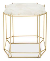 Orsina Marble Top White Side Table, Open Design Frame Bedside Table, Square End Table for Living Room, Lounge - thumbnail 6