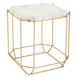 Orsina Marble Top White Side Table, Open Design Frame Bedside Table, Square End Table for Living Room, Lounge - thumbnail 2