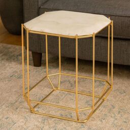 Orsina Marble Top White Side Table, Open Design Frame Bedside Table, Square End Table for Living Room, Lounge - thumbnail 1