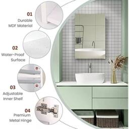 SPETLEK 30 x 50 x 12.5 cmSingle Door Mirrored Bathroom Cabinet Storage in White - Size: 30 x 50 x 12.5 cm - thumbnail 5