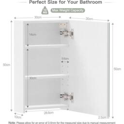 SPETLEK 30 x 50 x 12.5 cmSingle Door Mirrored Bathroom Cabinet Storage in White - Size: 30 x 50 x 12.5 cm - thumbnail 2