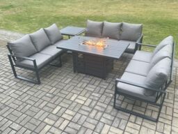 Fimous Aluminium 9 Seater Garden Furniture Outdoor Set Patio Lounge Sofa Gas Fire Pit Dining Table Set with Side Table Dark Grey - thumbnail 2