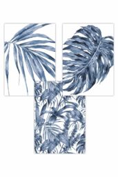 ARTZE Set of 3 Tropical Plants & Pattern Navy Blue Abstract Art Posters - Size: W50 cm x H70 cm - thumbnail 1
