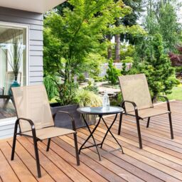 Costway Set of 2 Patio Chairs Portable High Back Garden Camping Dining Chairs with Armrest in Brown - thumbnail 4