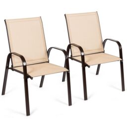 Costway Set of 2 Patio Chairs Portable High Back Garden Camping Dining Chairs with Armrest in Brown - thumbnail 1