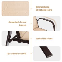 Costway Set of 2 Patio Chairs Portable High Back Garden Camping Dining Chairs with Armrest in Brown - thumbnail 5