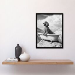 Artery8 Surreal Dog Lover Black White Poodle in Bathtub Framed Art Print in Grey - Size: A4 - thumbnail 4