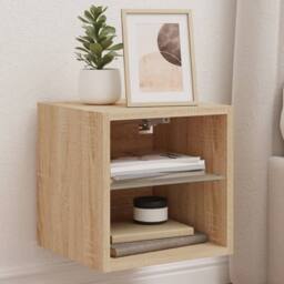 Berkfield Home TV Wall Cabinets with LED Lights 2 pcs Sonoma Oak 30x28.5x30 cm in Natural - thumbnail 2