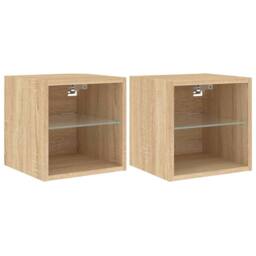 Berkfield Home TV Wall Cabinets with LED Lights 2 pcs Sonoma Oak 30x28.5x30 cm in Natural - thumbnail 3