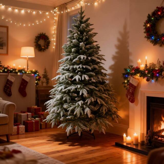 Shatchi 7FT Green Lapland Snow Covered Christmas Tree in White - image 1