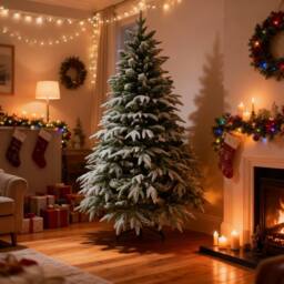Shatchi 7FT Green Lapland Snow Covered Christmas Tree in White - thumbnail 1