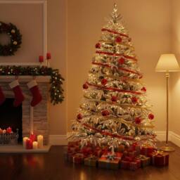 Shatchi 7FT Green Lapland Snow Covered Christmas Tree in White - thumbnail 8