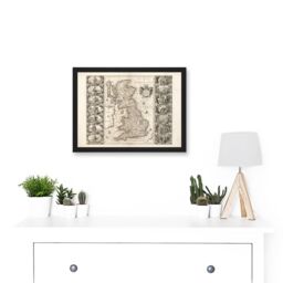 Artery8 Jansson 17th Century Anglo Saxon Map Britain Brittania Artwork Framed Wall Art Print A4 in Black - thumbnail 2