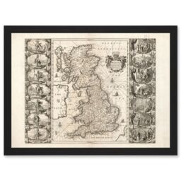 Artery8 Jansson 17th Century Anglo Saxon Map Britain Brittania Artwork Framed Wall Art Print A4 in Black - thumbnail 1