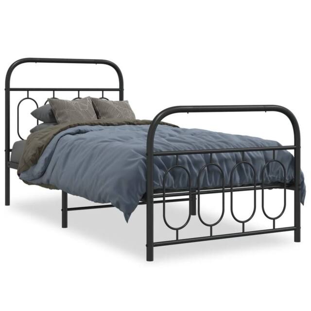 Berkfield Home Metal Bed Frame without Mattress with Footboard Black 90x200cm - Size: 90x200 cm - image 1