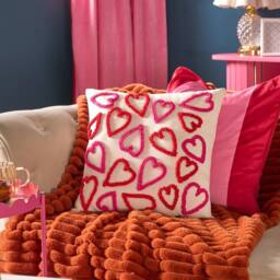 OHS Tufted Hearts Decorative Scatter Cushion Faux Linen Throw Pillow