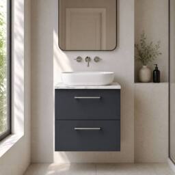 Balterley Level 600mm Wall Hung 2 Drawer Unit with Laminate Worktop Dark Grey - thumbnail 6