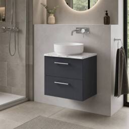 Balterley Level 600mm Wall Hung 2 Drawer Unit with Laminate Worktop Dark Grey - thumbnail 4
