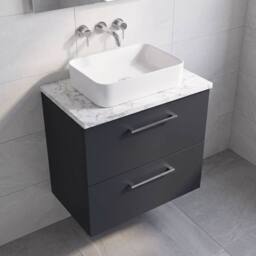 Balterley Level 600mm Wall Hung 2 Drawer Unit with Laminate Worktop Dark Grey - thumbnail 3