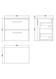 Balterley Level 600mm Wall Hung 2 Drawer Unit with Laminate Worktop Dark Grey - thumbnail 5