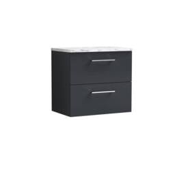 Balterley Level 600mm Wall Hung 2 Drawer Unit with Laminate Worktop Dark Grey