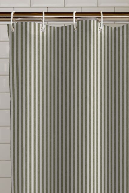 Catherine Lansfield 'Timeless Stripe' Shower Curtain in Green - Size: 180 cm width x 180 cm drop - image 1