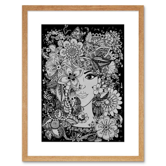"Artery8 Wall Art Print Flower Face Art Framed 9x7 inch in Beige - Size: W7"" x H9""" - image 1