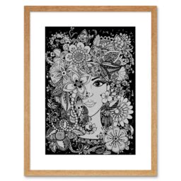 "Artery8 Wall Art Print Flower Face Art Framed 9x7 inch in Beige - Size: W7"" x H9""" - thumbnail 1