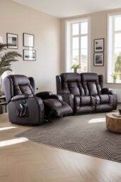 More4Homes Caesar Electric Recliner Bonded Leather 1+2 Seater Sofa Set in Brown - thumbnail 1