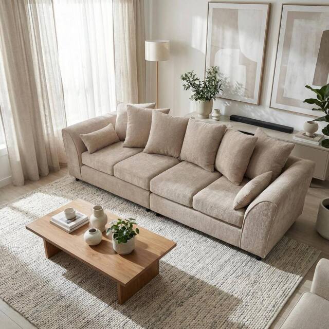 Abakus Direct Jumbo Chenille 4 Seater Sofa with Deep Seats & Angular Arms in Taupe - image 1