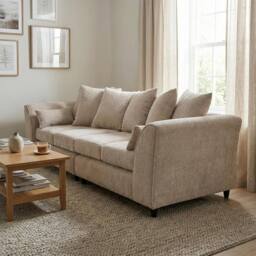 Abakus Direct Jumbo Chenille 4 Seater Sofa with Deep Seats & Angular Arms in Taupe - thumbnail 7